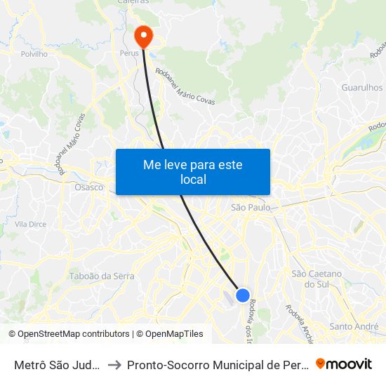 Metrô São Judas to Pronto-Socorro Municipal de Perus map