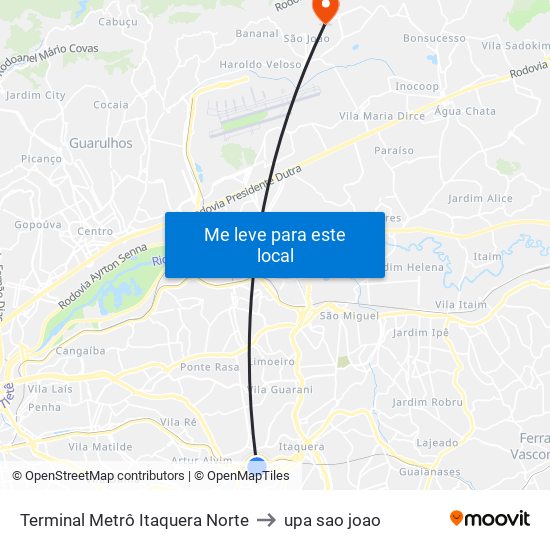 Terminal Metrô Itaquera Norte to upa sao joao map