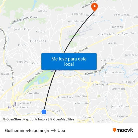 Guilhermina-Esperança to Upa map