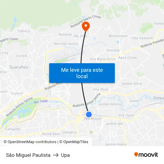 São Miguel Paulista to Upa map