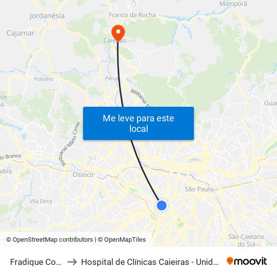 Fradique Coutinho to Hospital de Clínicas Caieiras - Unidade Avançada map