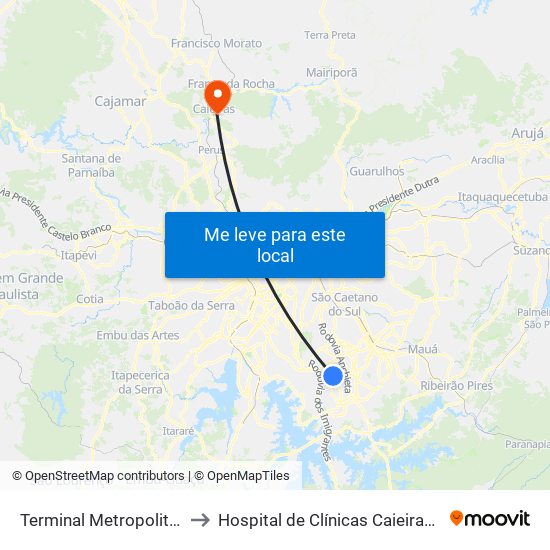 Terminal Metropolitano Piraporinha to Hospital de Clínicas Caieiras - Unidade Avançada map