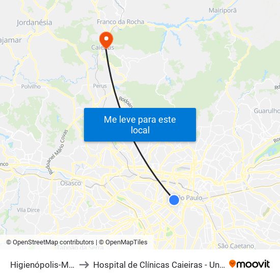 Higienópolis-Mackenzie to Hospital de Clínicas Caieiras - Unidade Avançada map