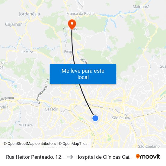 Rua Heitor Penteado, 1230 • Metrô Vila Madalena to Hospital de Clínicas Caieiras - Unidade Avançada map