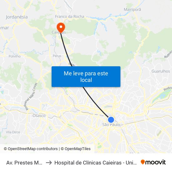 Av. Prestes Maia, 940 to Hospital de Clínicas Caieiras - Unidade Avançada map