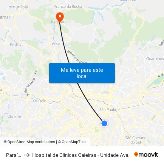 Paraíso to Hospital de Clínicas Caieiras - Unidade Avançada map