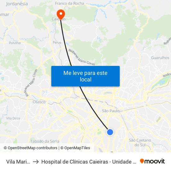 Vila Mariana to Hospital de Clínicas Caieiras - Unidade Avançada map