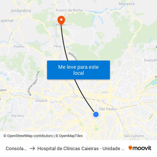 Consolação to Hospital de Clínicas Caieiras - Unidade Avançada map