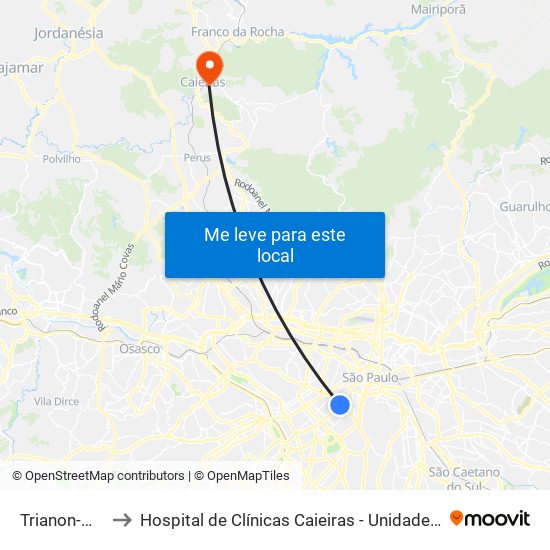 Trianon-Masp to Hospital de Clínicas Caieiras - Unidade Avançada map