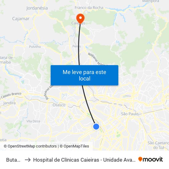 Butantã to Hospital de Clínicas Caieiras - Unidade Avançada map