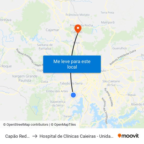 Capão Redondo to Hospital de Clínicas Caieiras - Unidade Avançada map