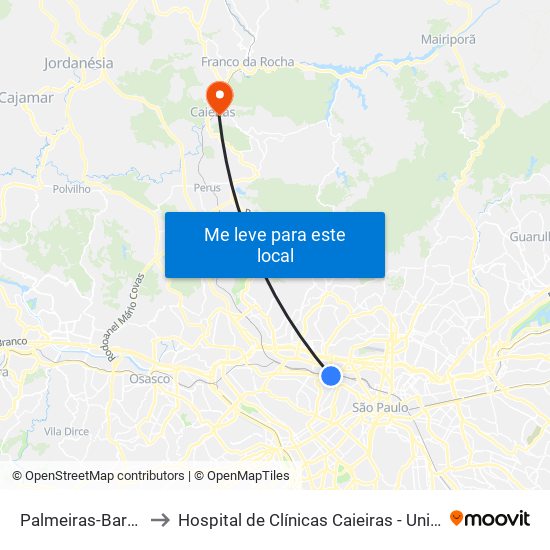 Palmeiras-Barra Funda to Hospital de Clínicas Caieiras - Unidade Avançada map