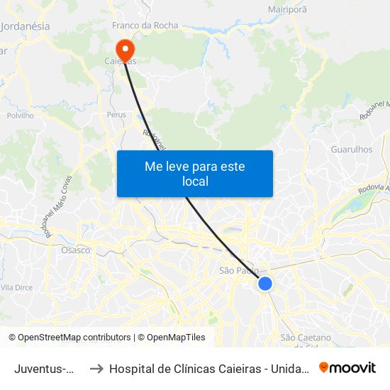 Juventus-Mooca to Hospital de Clínicas Caieiras - Unidade Avançada map