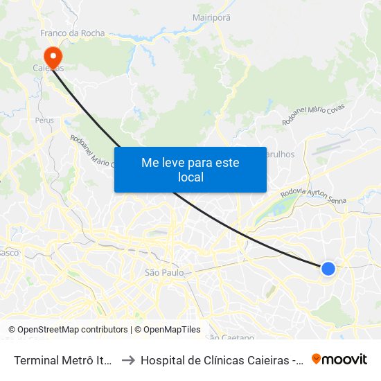 Terminal Metrô Itaquera Norte to Hospital de Clínicas Caieiras - Unidade Avançada map