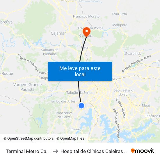 Terminal Metro Capão Redondo to Hospital de Clínicas Caieiras - Unidade Avançada map