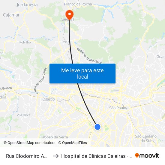 Rua Clodomiro Amazonas 221 to Hospital de Clínicas Caieiras - Unidade Avançada map