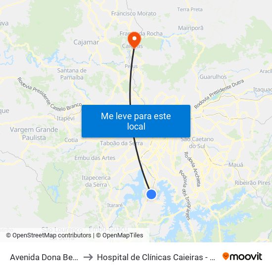 Avenida Dona Belmira Marin to Hospital de Clínicas Caieiras - Unidade Avançada map