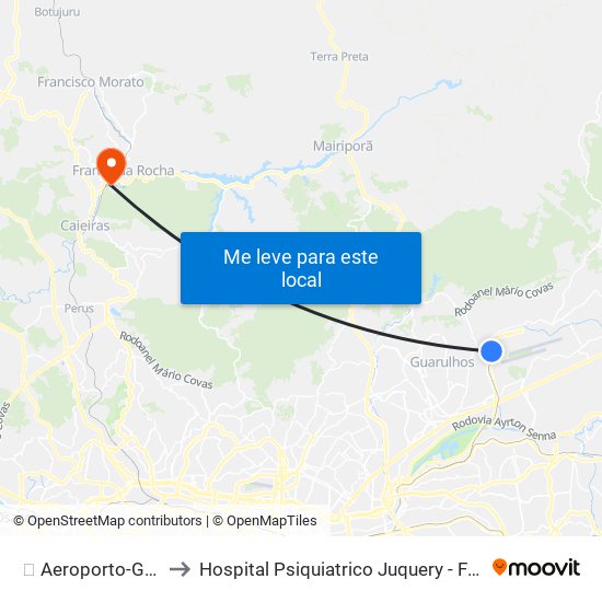 ✈️ Aeroporto-Guarulhos to Hospital Psiquiatrico Juquery - Franco da Rocha map