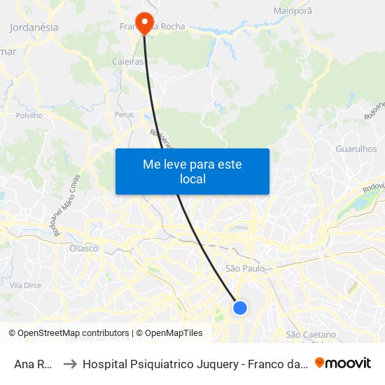 Ana Rosa to Hospital Psiquiatrico Juquery - Franco da Rocha map