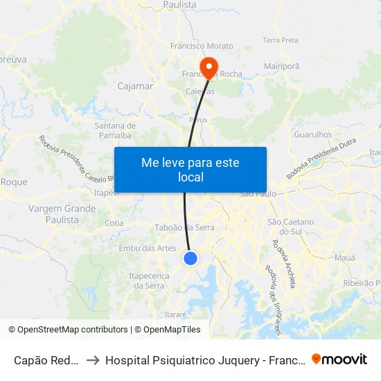 Capão Redondo to Hospital Psiquiatrico Juquery - Franco da Rocha map