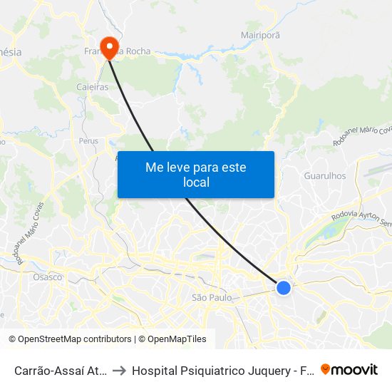 Carrão-Assaí Atacadista to Hospital Psiquiatrico Juquery - Franco da Rocha map