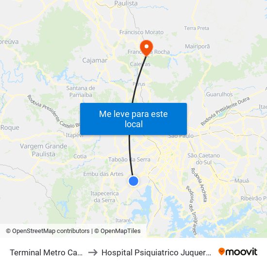 Terminal Metro Capão Redondo to Hospital Psiquiatrico Juquery - Franco da Rocha map