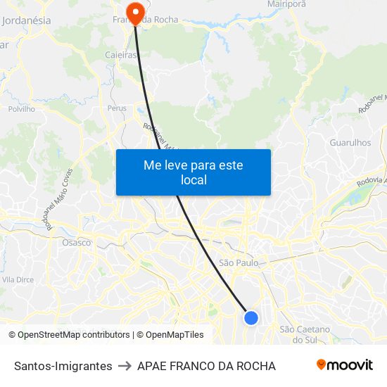 Santos-Imigrantes to APAE FRANCO DA ROCHA map