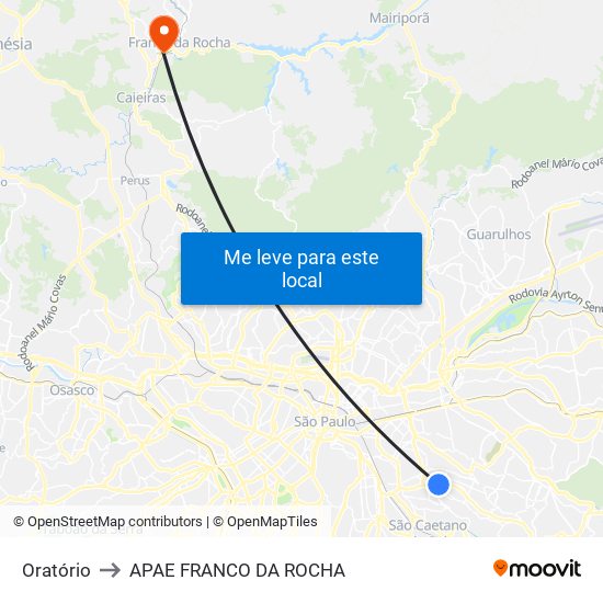 Oratório to APAE FRANCO DA ROCHA map