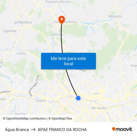 Água Branca to APAE FRANCO DA ROCHA map