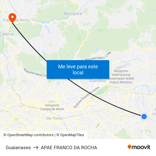 Apae Guaianases para APAE FRANCO DA ROCHA de transporte público