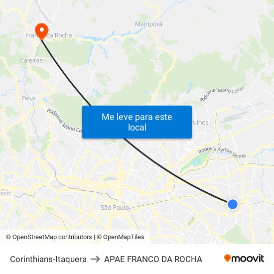Corinthians-Itaquera to APAE FRANCO DA ROCHA map