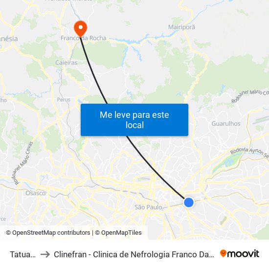 Tatuapé to Clinefran - Clinica de Nefrologia Franco Da Rocha map