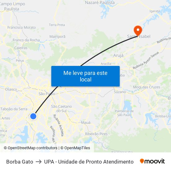 Borba Gato to UPA - Unidade de Pronto Atendimento map