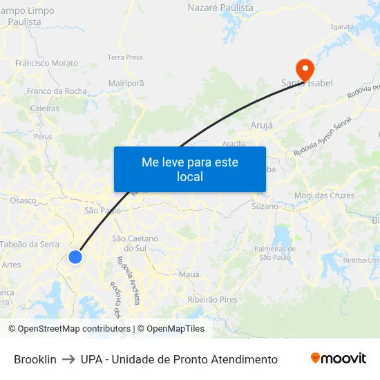 Brooklin to UPA - Unidade de Pronto Atendimento map