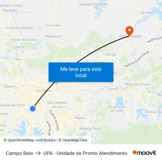 Campo Belo to UPA - Unidade de Pronto Atendimento map