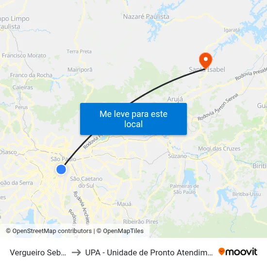 Vergueiro Sebrae to UPA - Unidade de Pronto Atendimento map