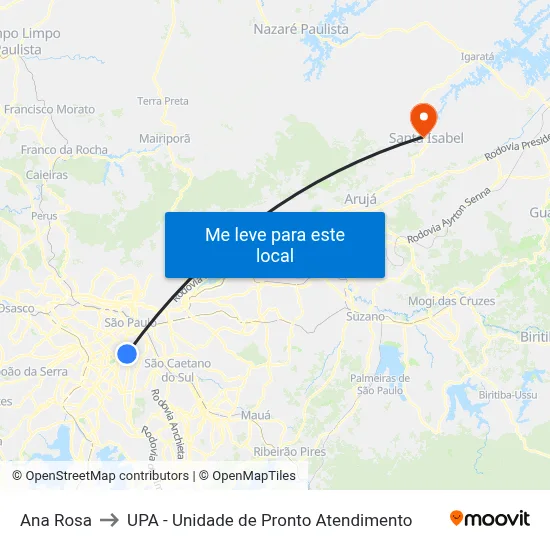 Ana Rosa to UPA - Unidade de Pronto Atendimento map