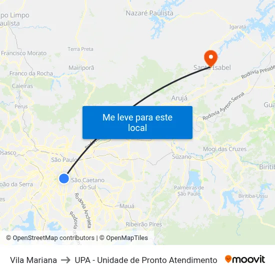 Vila Mariana to UPA - Unidade de Pronto Atendimento map