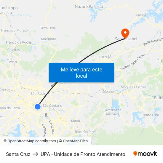 Santa Cruz to UPA - Unidade de Pronto Atendimento map