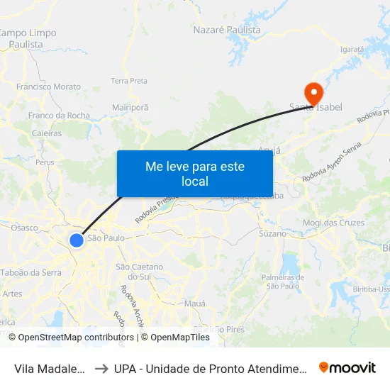 Vila Madalena to UPA - Unidade de Pronto Atendimento map