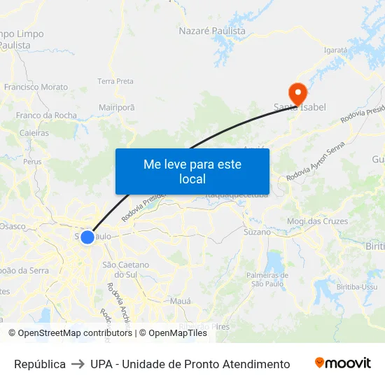 República to UPA - Unidade de Pronto Atendimento map