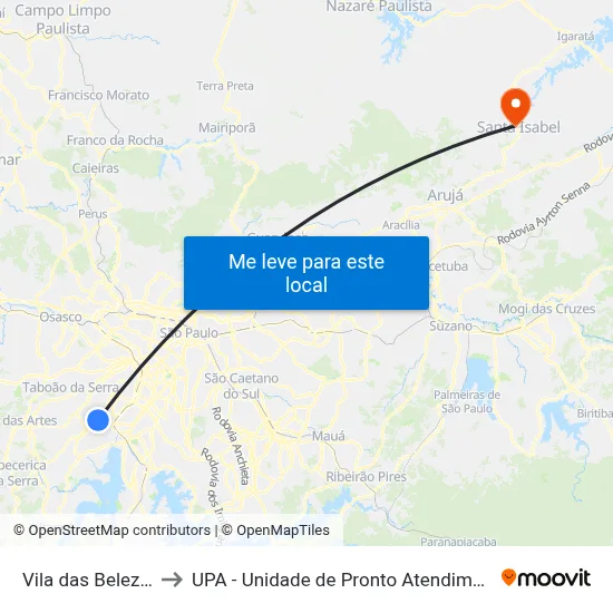 Vila das Belezas to UPA - Unidade de Pronto Atendimento map