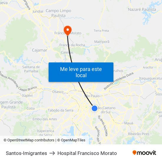 Santos-Imigrantes to Hospital Francisco Morato map