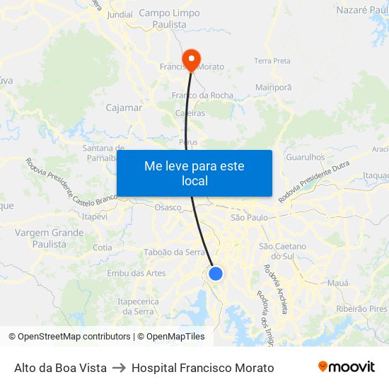 Alto da Boa Vista to Hospital Francisco Morato map