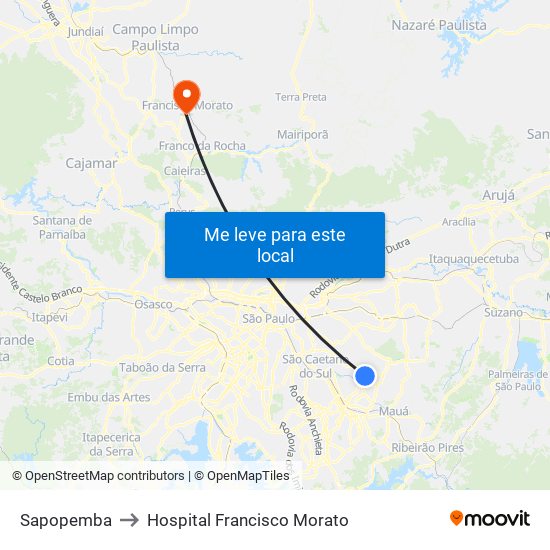 Sapopemba to Hospital Francisco Morato map