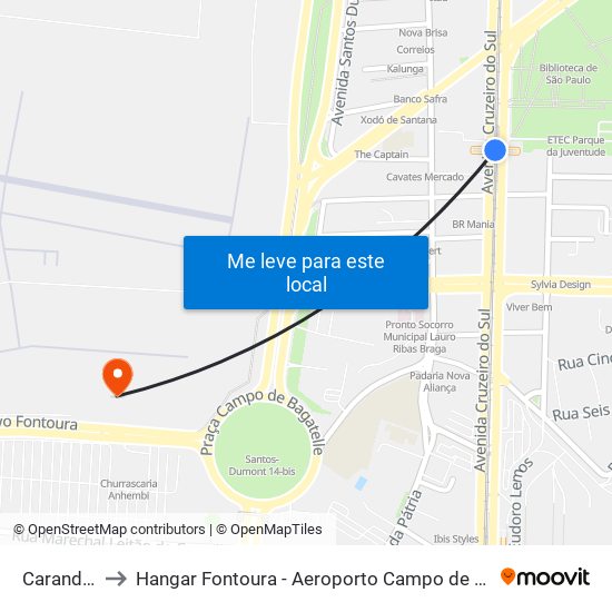 Carandiru to Hangar Fontoura - Aeroporto Campo de Marte map