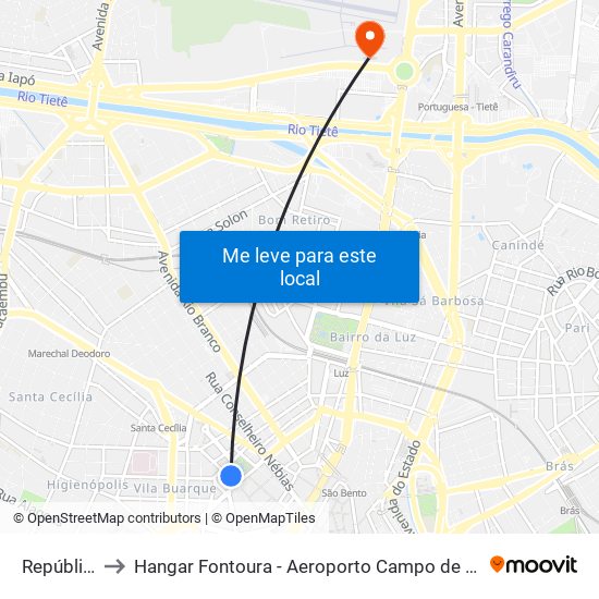República to Hangar Fontoura - Aeroporto Campo de Marte map