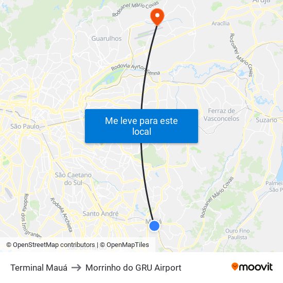 Terminal Mauá to Morrinho do GRU Airport map