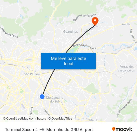 Terminal Sacomã to Morrinho do GRU Airport map