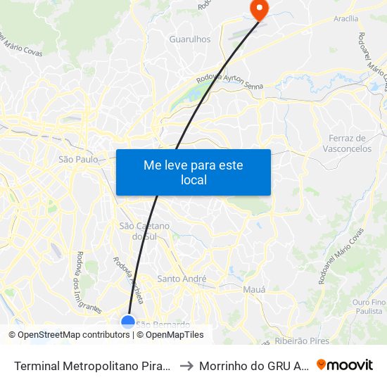 Terminal Metropolitano Piraporinha to Morrinho do GRU Airport map